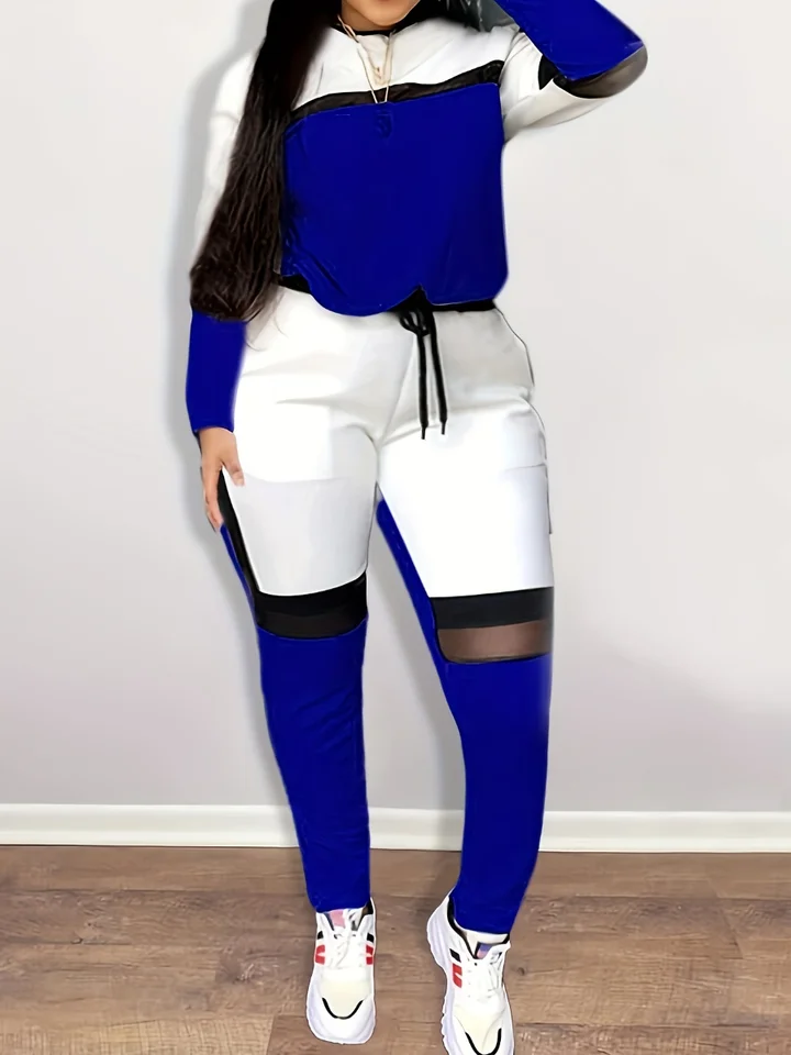 5xl LW plus veľkosť žien s dvoma kusmi farebných labolových ukazovateľov súpravy Patchwork Sporty s dlhým rukávom Konvenčné jarné oblečenie