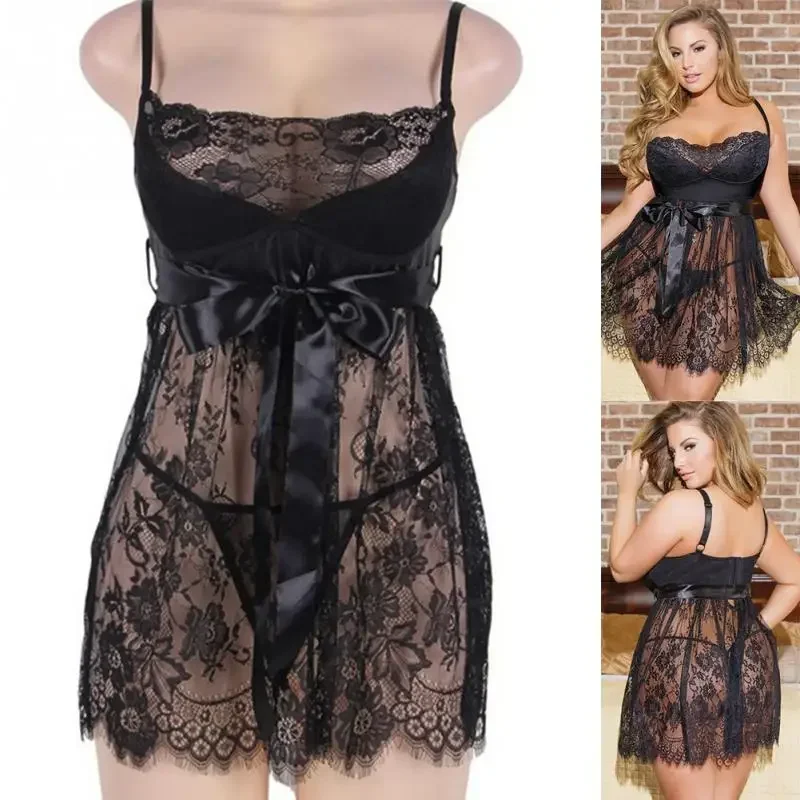 5xl plus veľkosť erotické babydoll ženy sexy spodné prádlo spodná bielizeň Pozrite sa cez šaty s nohavičkami set porno kostýmy spánok
