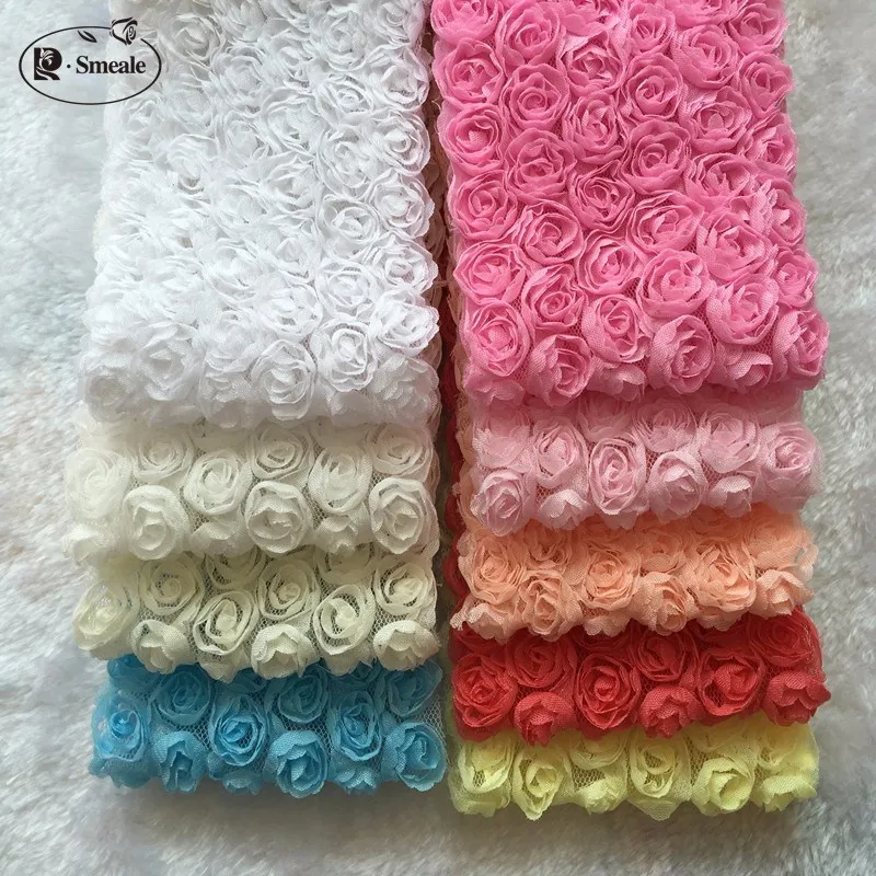 5YD/LOT 14 Color DIY Bowknot Lace Lace Table 6 Rows 3D Rose Lace Trim Terfle Telefet Lace Lace RS630