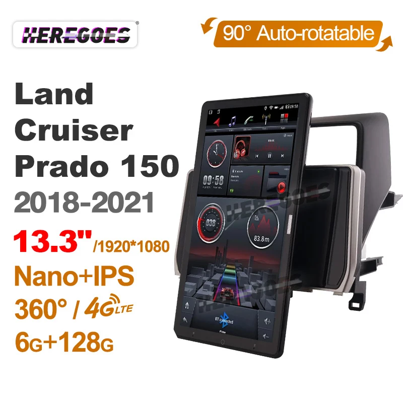 6+128 GB Android 10 Car Auto pre Toyota Land Cruiser Prado 150 2018 2019 2020 2021 DSP 1920*1080 GPS Multimedia Player Bluetooth