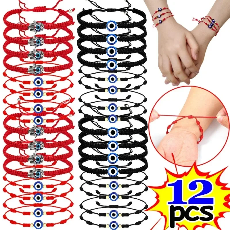 6/12ks Evil Devil's Eye náramky Šťastie ručne vyrobené červené lano nastaviteľné pletené struny pár Girl Bangle Family Friend Požehnanie