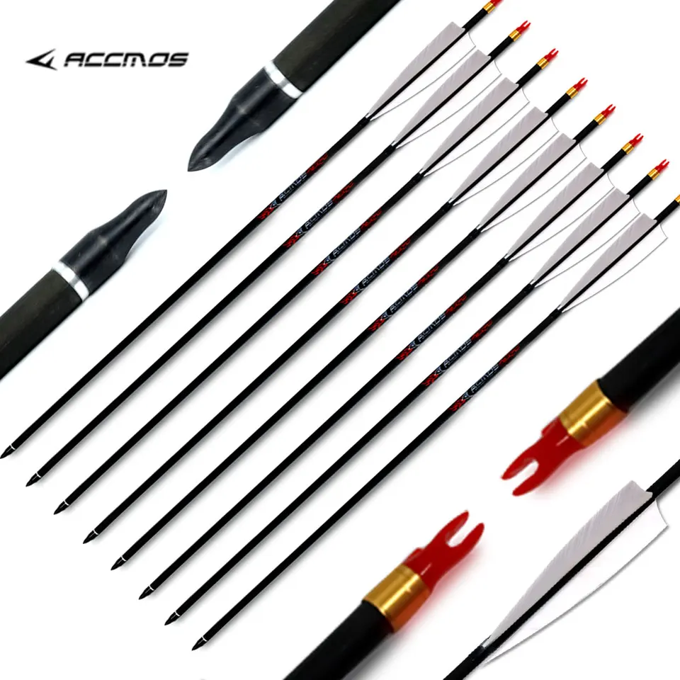 6/12ks ID skutočné perie ID chrbtice 6,2 mm 300 400 500 600 700 800 s 5 palcovými bielymi morčacími periami uhlíkovou šípkou na streľbu