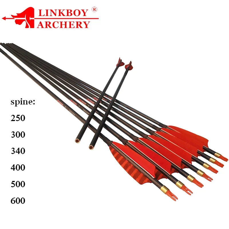 6/12ks Linkboy Archery 100% 3k uhlíkové šípky ID6,2 mm chrbtica 250 -800 32 palca zlúčenina Tradičné lovecké streľby