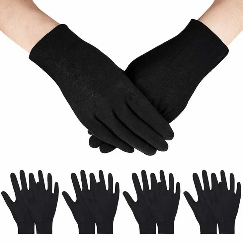 6/12Pair Čierne bavlnené rukavice mäkké zvlhčujúce cez noc Ekzémové rukavice natiahnuté umývateľné šperky Kontrola pracovných rukavíc