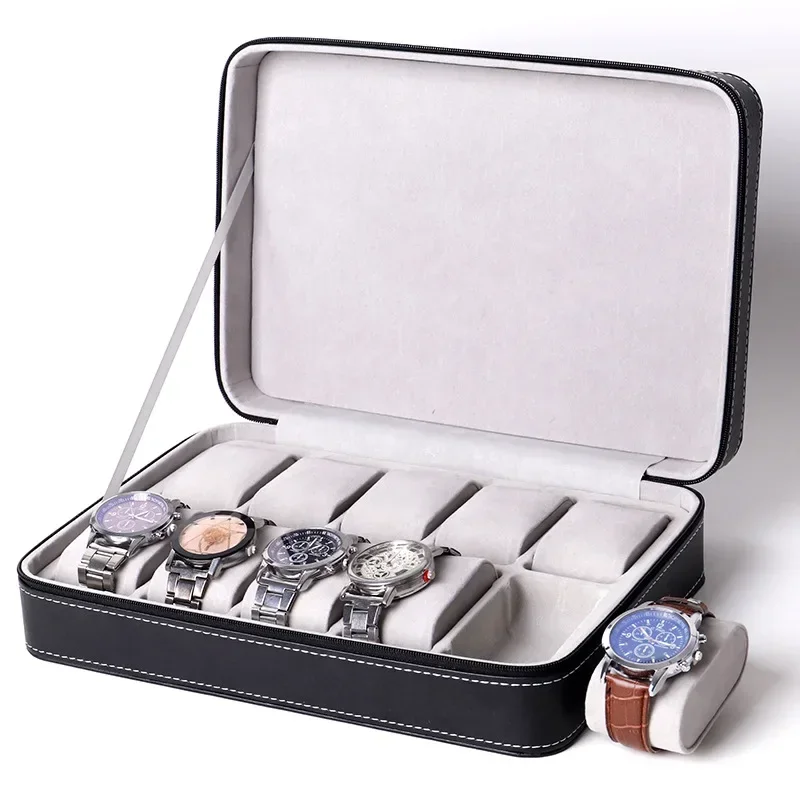 6 12WATCH Box Zippered Cestovné puzdro Luxusné kožené hodinky Storage Box Zbierka šperkov Držiak Držiak organizátor pre mužov Ženy