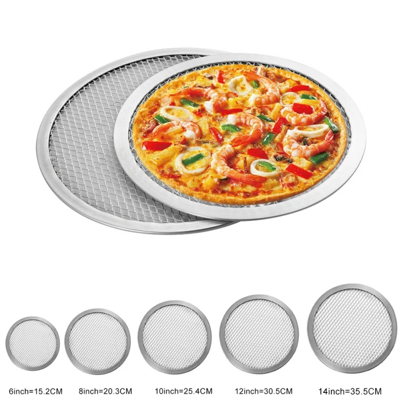 6-14 palcov bezšvový hliníkový pizza na pečenie podnos kovov kovová sieť bezprstová nelepiteľná podnos na pečenie DIY Pizza Tools1-