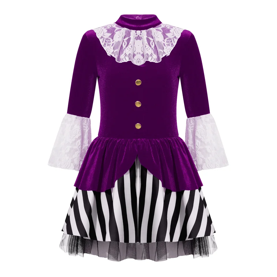 6-16y Girls Halloween Stredoveký pirátsky kapitán Cosplay kostým čipky Velvet Stripe LEOTARD TUTU TADE