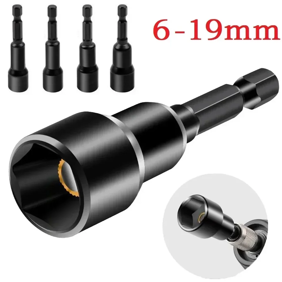 6-19 mm nárazová objímka Magnetické matice Screwdriver Deep Socket Adaptér 1/4 palca Hex Wrench Heads