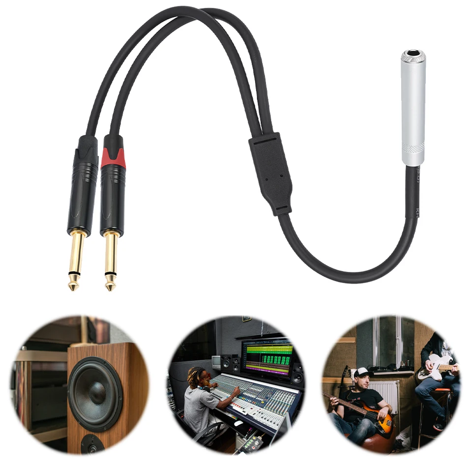 6,35 mm TRS Žena až duálne 6,35 mm TS Mužský y splitter kábel Audio splitter kábel pre reproduktory mixéra a domáci stereofónny systém