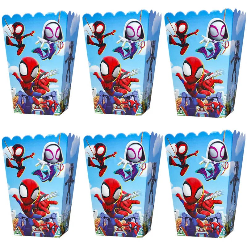 6/36ks Disney Spidey a jeho úžasní priatelia Popcorn Box Decor Dets Birthday Party Spiderman Snack Bag Popcorn Box Supplies