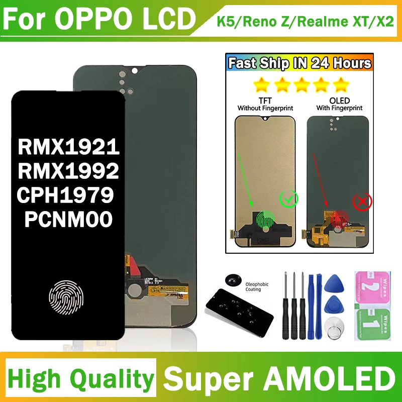 6.4''inch OLED / TFT pre OPPO K5 / RENO Z LCD DISPLOW DIGITÁRU DIGITÁRU DIGITÁRU pre OPPO Realme XT X2 Displej s rámom