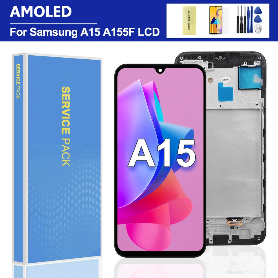 6,5 '' AMOLED pre Samsung A15 4G LCD A155F DISPLET DIGITÁRU DIGITÁRU SCITURE pre obrazovku Samsung A15 5G A156B s rámom s rámom