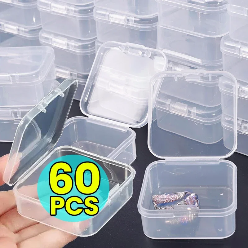 6-60ks priehľadné mini úložné boxy štvorcové plastové náušnice šperky obaly Skladovacie úložisko Malé štvorcové škatule Organizátor šperkov
