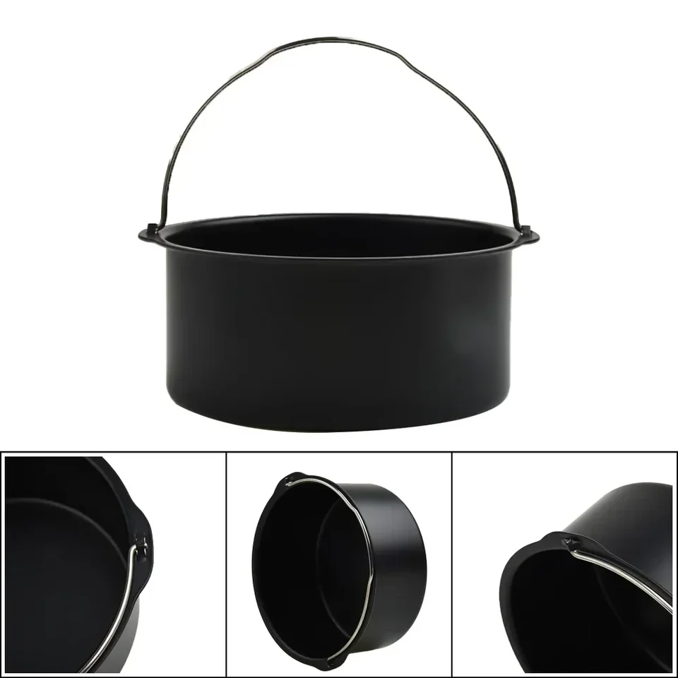 6/7/8 palca okrúhly koláč plechovky z uhlíkovej ocele Bakeware Air Fryer Basket s rukoväťou bez paliva na pečenie panvice.
