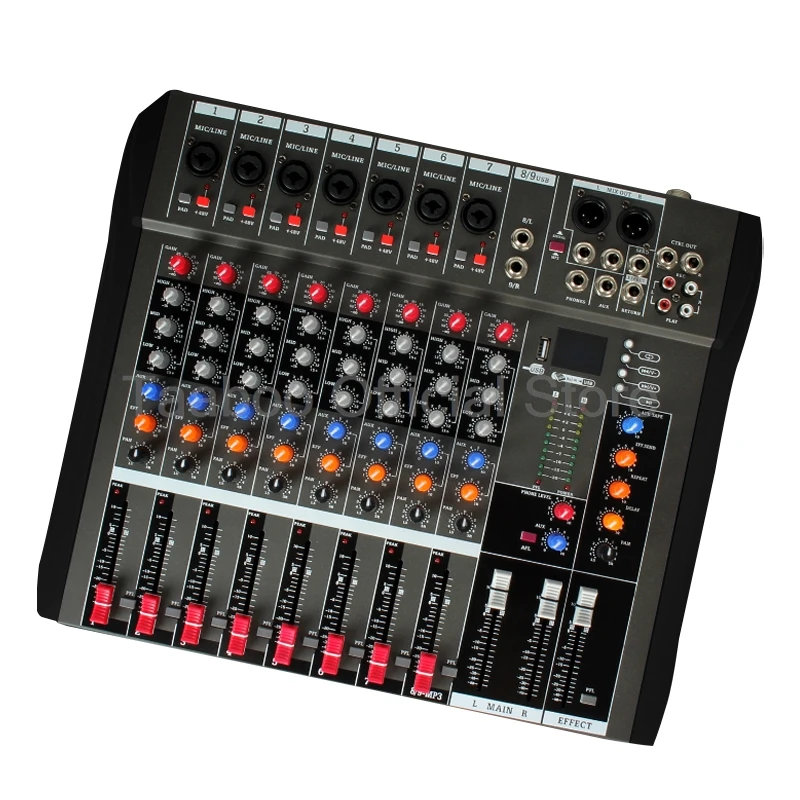6/8/12 Zvukový mixér zvuku kanála s výkonovým zosilňovačom USB integrovaný profesionálny zvukový box Equalizer Mixing Equipment Console