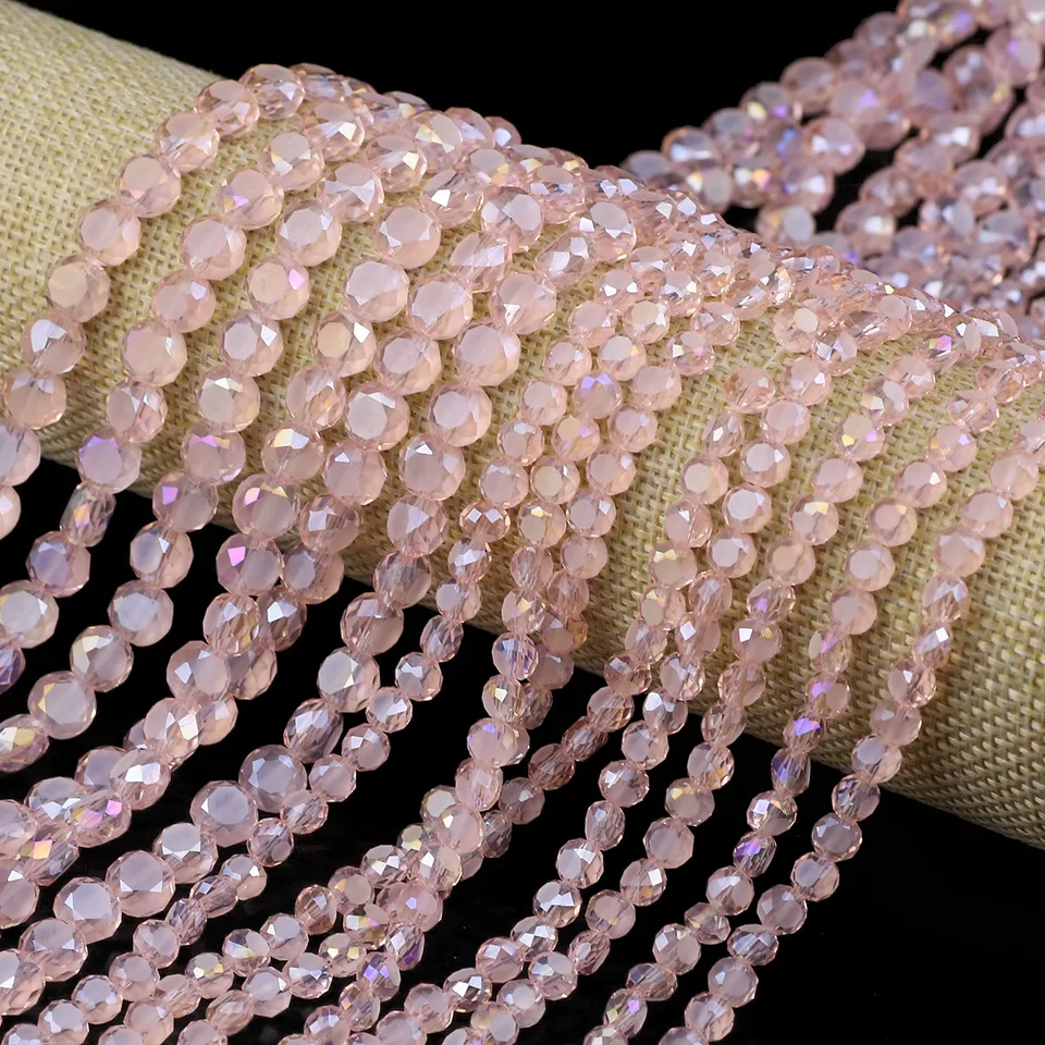 6/8 mm 50ks plochý okrúhly okrúhly okrúhly rakúska krištáľový chlieb Spacer Pink AB Farba voľných korálikov pre kutilové šperky výroby náramkov