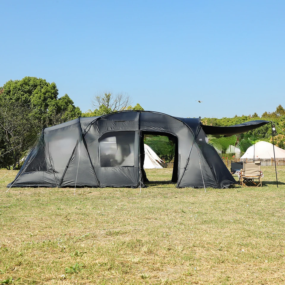 6-8 osoby Luxusné čierne lepidlo Outdoor Camping Tunnel Family Stan Car SUV Beach Marketing Team Turning Canopy horolezectvo prístrešok