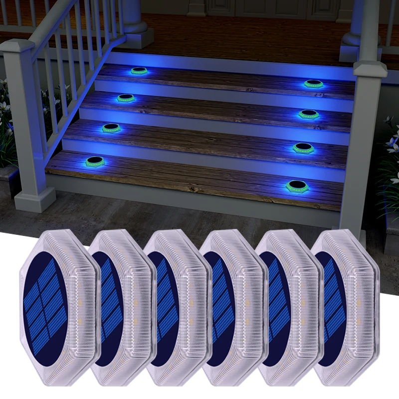 6 balení solárna príjazdová cesta Lights Outdoor IP68 nepremokavá modrá paluba kroky slnečné schodité svetlá Slepenie na doku garážový bazén plot