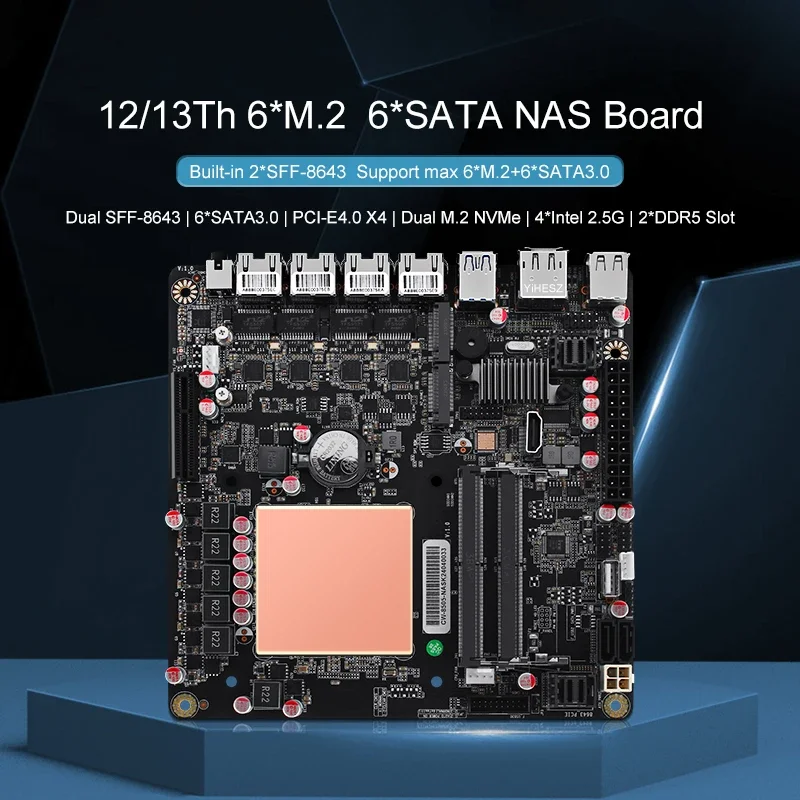 6-bay NAS základná doska Pentium 8505 i5-12450h Max 6*NVME 6*SATA3.0 PCI-E X4 MINI ITX doska 4*Intel I226-V 2,5G 2*DDR5 NAS doska