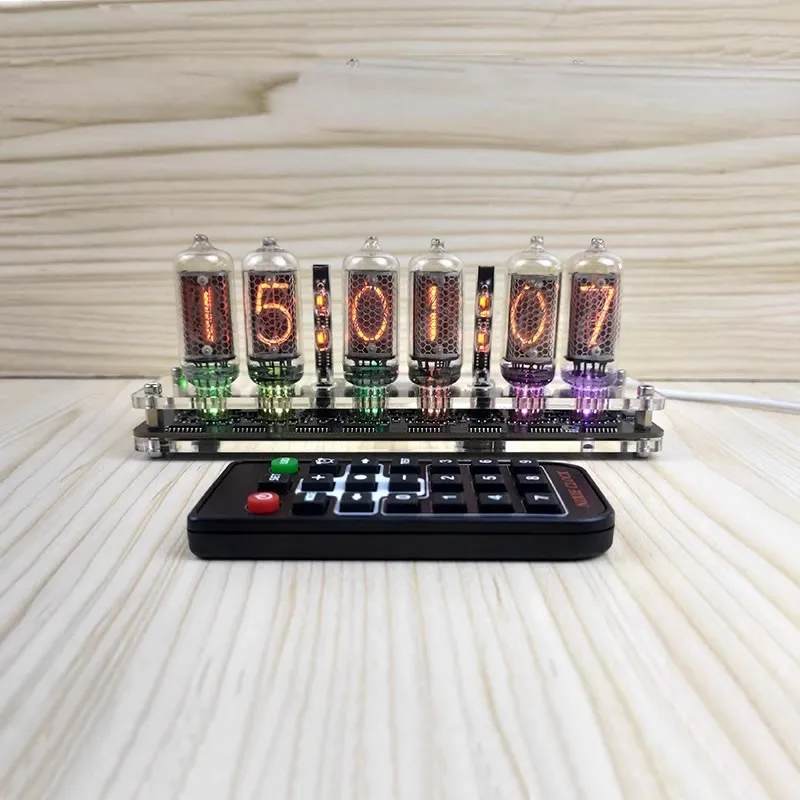 6-ciferné in-8 Nixie Glow Tube Clock 6-Bit IN8 s podsvietením LED diaľkového ovládača LED