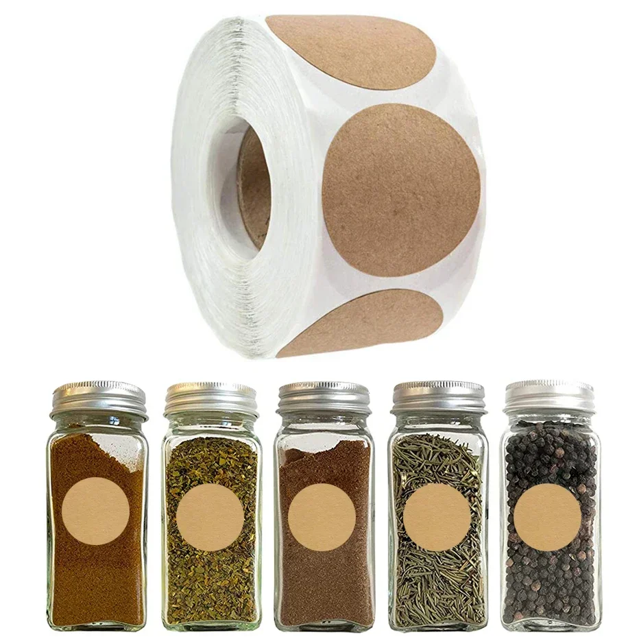 6 cm okrúhle hnedé nálepky na štítky Opätovné použiteľné vodotesné nálepky pre nádoby na nádoby Mason Spice Glass Organizátori lepidlá nálepky