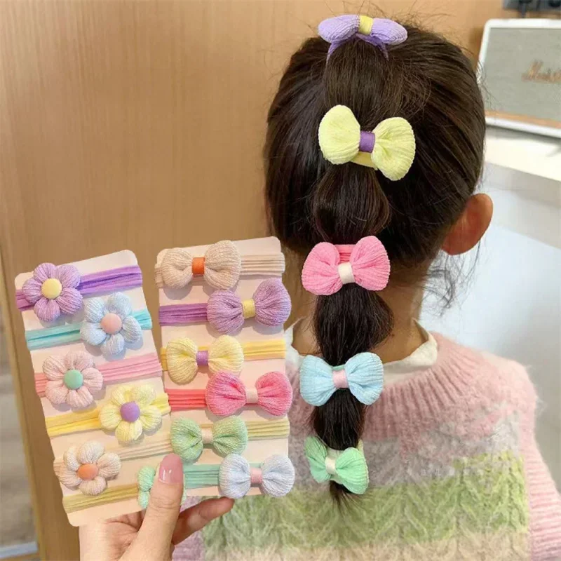 [6-dielna sada] Detská gumová skupina Elastic Girl Girl Baby Bow kvet hlava lano kliešte na vlasy