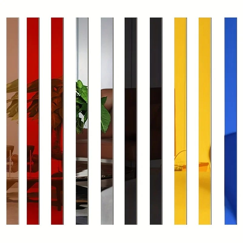 6 farieb 2x50cm zrkadlové nástenné nálepka DIY akrylové ploché dekoratívne čiary hrana pásik Zlatá obývacia izba pozadie domov dekor