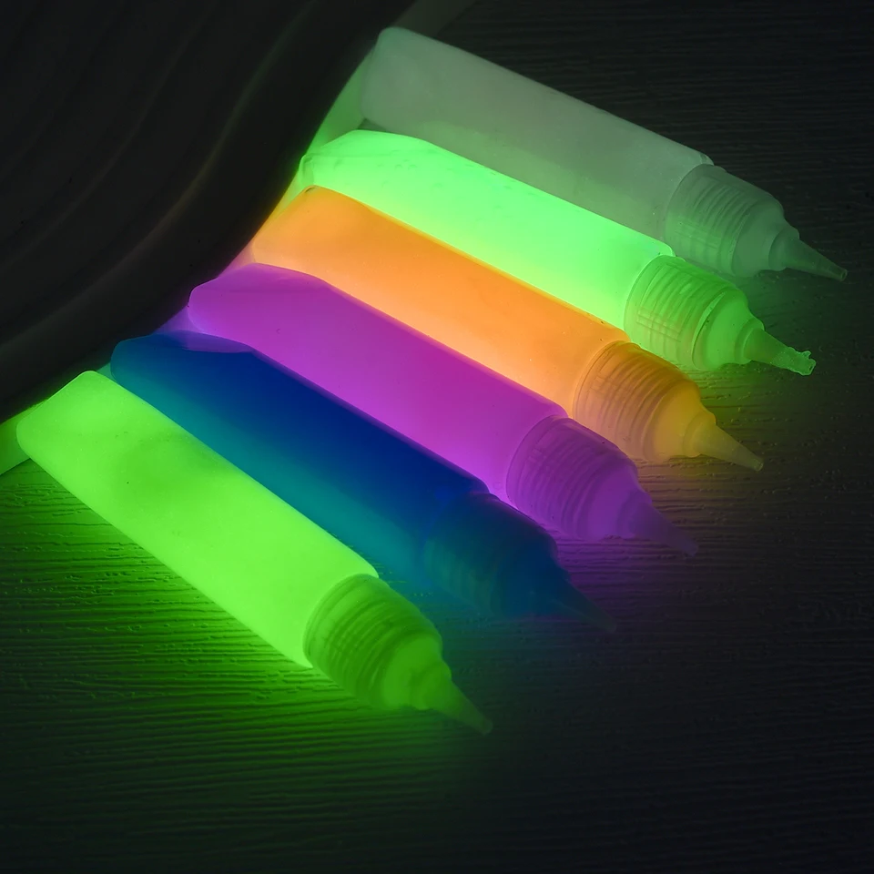 6 farieb Fluorescenčný pigment Dlhodobé svetelné farby Auto žiara žiara v tmavých akrylových farbách pre umelecké večierky Dodávky 6MLL