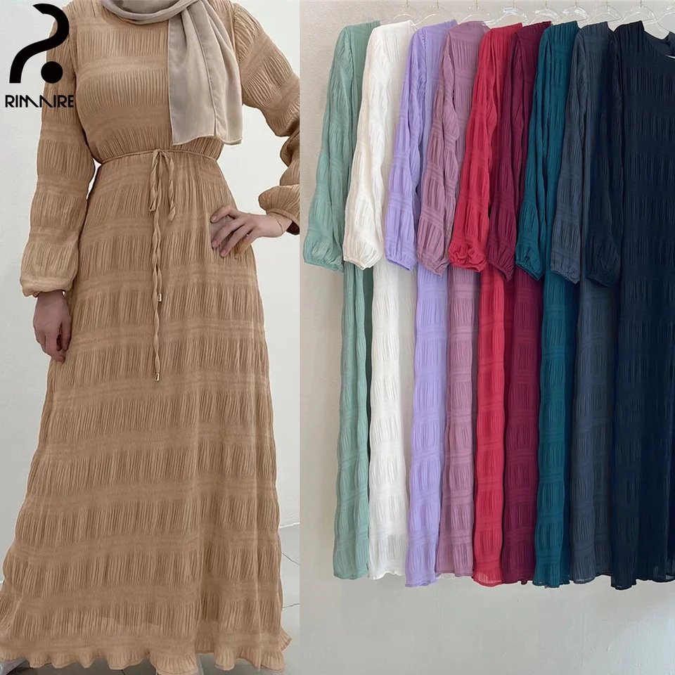 6 farieb s dlhými rukávmi abayas jar jesenné moslimské štíhle šaty pre ženy Príležitostné islamské oblečenie darčeky Party Veľkoobchod Rimaiire
