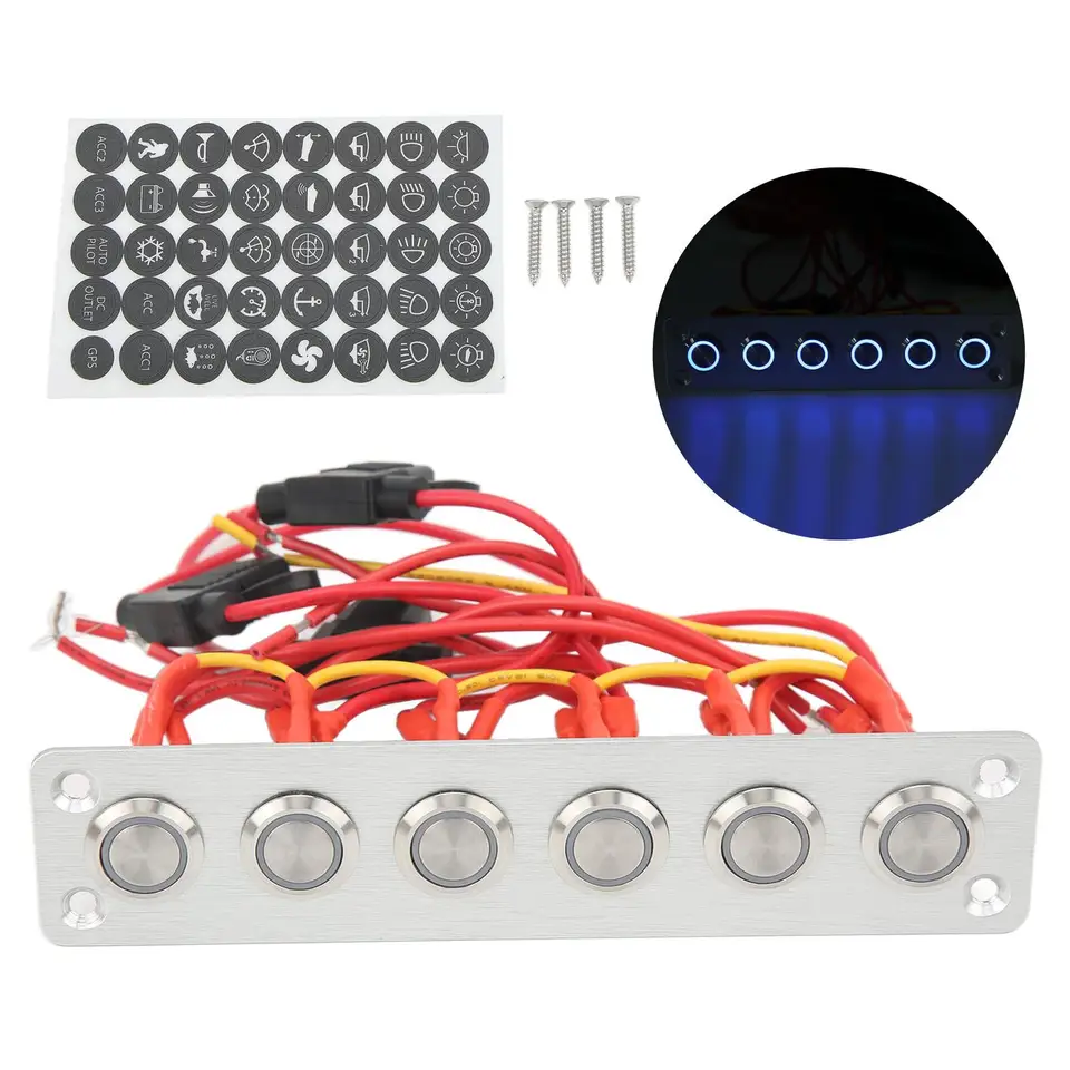 6 Gang Switch Panel pre námorný spínač Panel Panel Panel Rustproof odolný strieborný hliníkový vodotesný s nálepkami štítkov pre auto RV