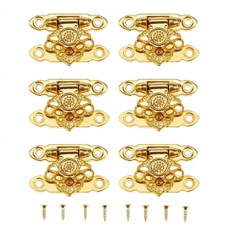 6 klíčkových škatúľ zachytávacích spleť so skrutkami dekoratívne západky Hasp pre skrinku šperky drevené krabičky Puzku Buckle zlato 35 x 25 mm zliatiny zinku zinku