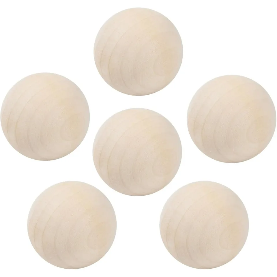 6 ks Drevená guľatá guľa 60 mm/2,36 palca remeslá Round Drevená guľa Prírodné drevené gule nedokončené gule pre domácich majstrov