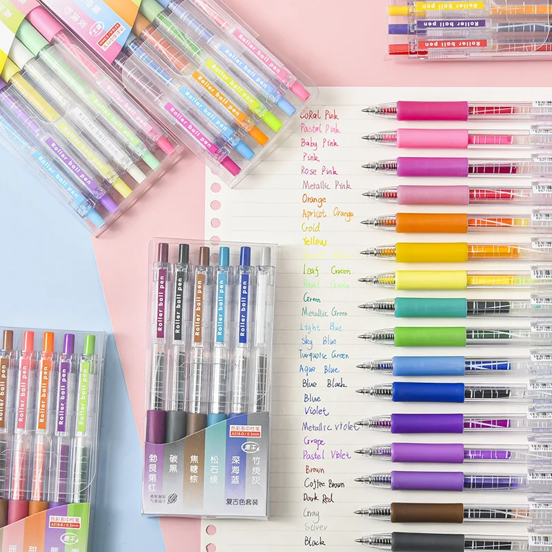 6 ks farebné gélové perá súprava 0,5 mm žurnálovanie zošita Kawaii School Supplies Stationaly Retrattractable Pen Office Accessories