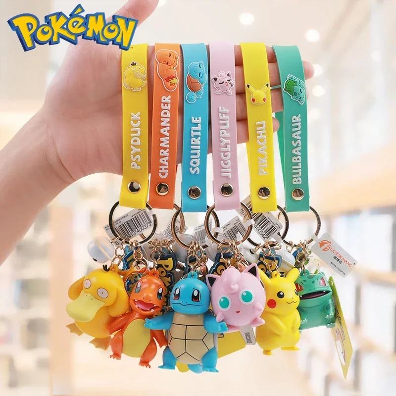 6 ks kawaii Pokémon Pikachu 3D prívesok Charmander Psyduck Bulbasaur Batohový batoh prívesok Keychain Abs materiál Model Model hračky pre deti