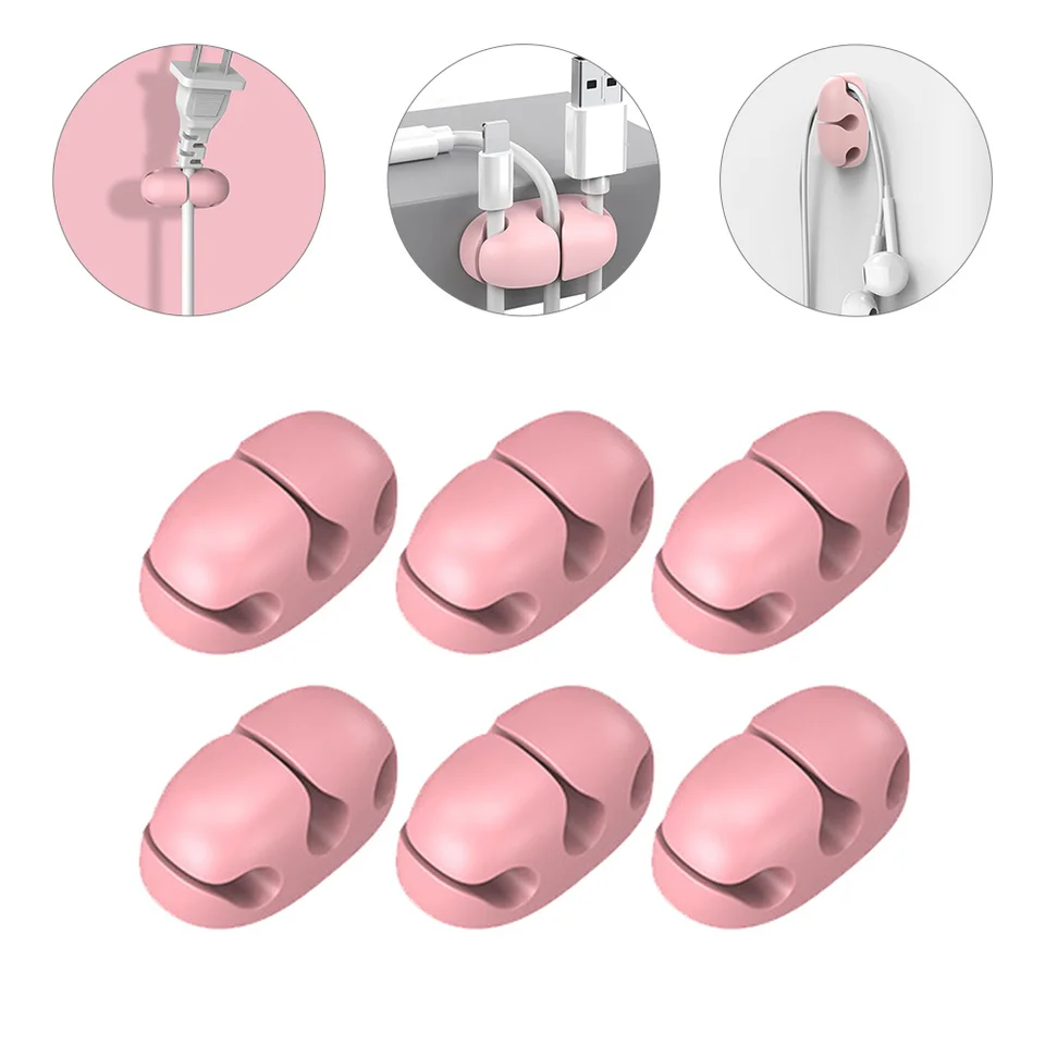 6 ks káblové držiaky Držiak drôtov drôtov pre káble Krádny stolný počítač Self Adhesive Phone Pink Silica Gel