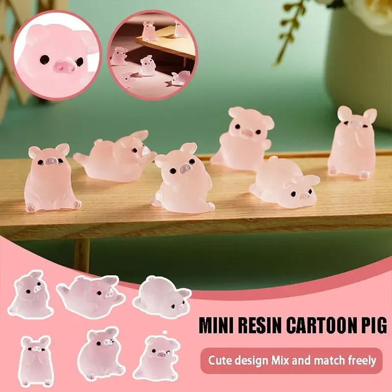 6 ks Mini žiara v tme-the-the-the Cute Piggy Doll Resin Rafts Cake Toppers DIY Garden Moss Crafts Micro Tarbletop Ornament