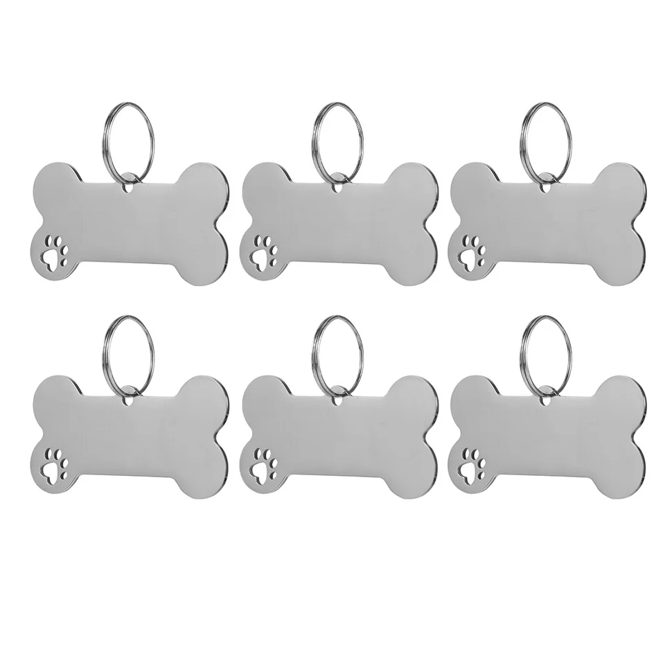 6 ks psie značky psov Pet Cat Name Plate Bone Personalizovaná nehrdzavejúca oceľ