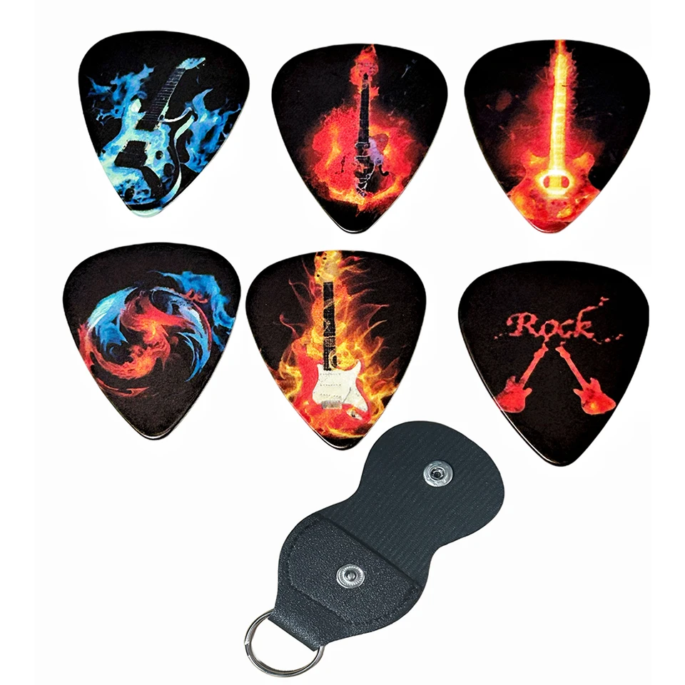 6 ks PVC Guitar Picks s vreckovým setom PU, obojstrannou tlačou ， pre ukulele ， elektrické ， akustické gitary, ideálny darček