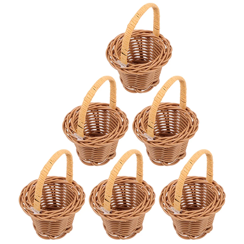 6 ks ručne tkané bábiky Mini košík Svadobná hostina dekorácia Small Candy Gift Fruit Veľkonočné koše hromadné mikro scéna
