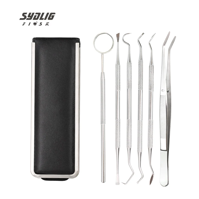 6 ks/sada zubné zrkadlo z nehrdzavejúcej ocele Tweezer Sicle Tartar Scaller Zuby vyberte špachtle Scatule Scaters Dentistry Products Dental Tools