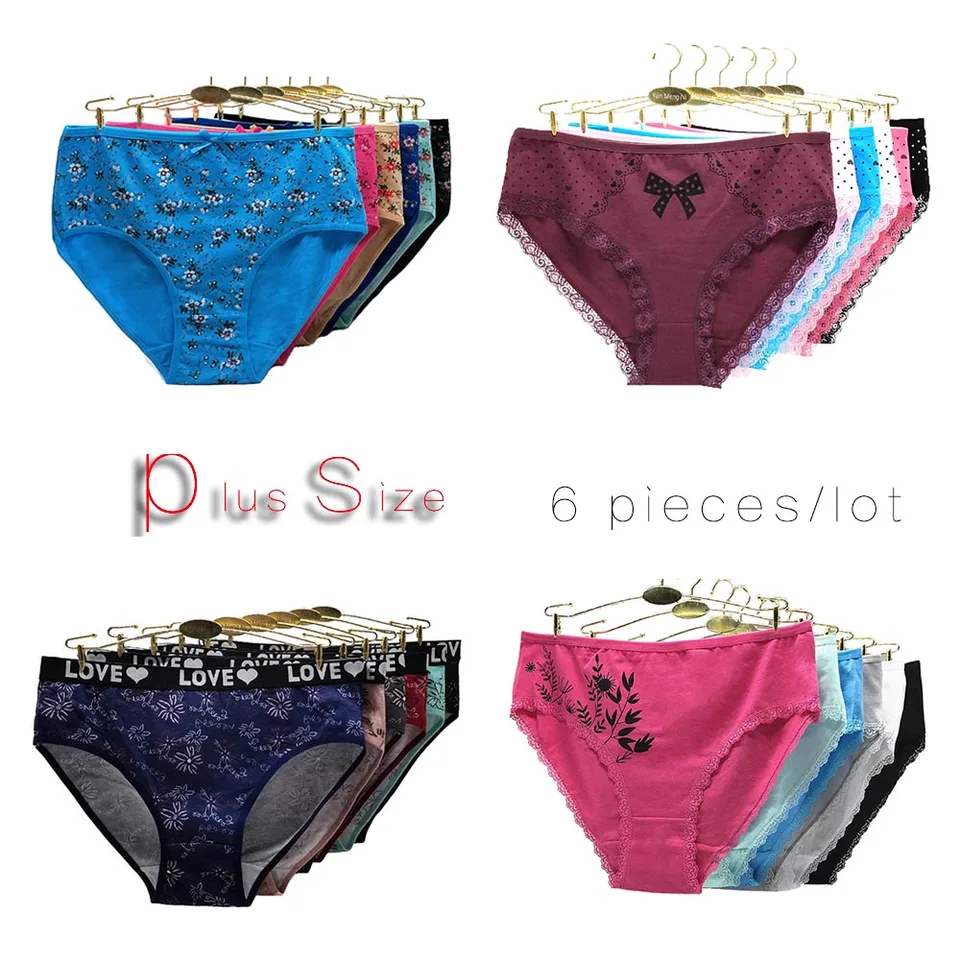 6 kusov/šarža plus veľkosti Cotton Pankties Dámske nohavičky Ženské nohavičky Intímne vysoké pásové spodky 6 k dispozícii