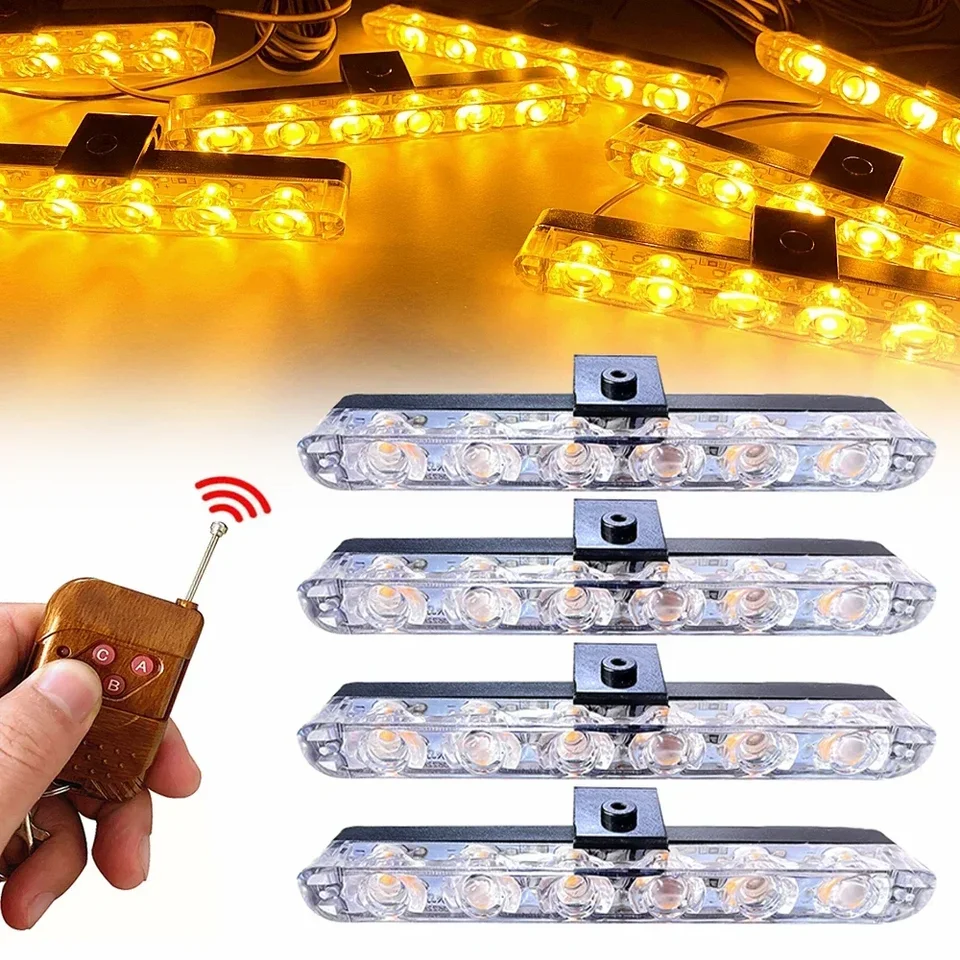 6 LED červená modrá žltá pohotovostná strobosvetlá policajná signálová lampa bezdrôtové diaľkové auto blikajúce majáky svetlo DC12V