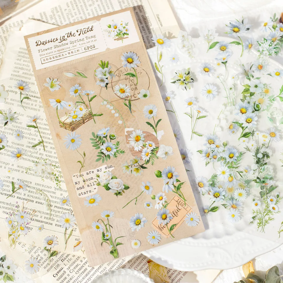 6 listov/balenia Scrapbooks Prírodná nálepka Kvetinové a rastlinné nálepka pre DIY Craft Planners Journal notebook pre notebook mobilný telefón Album