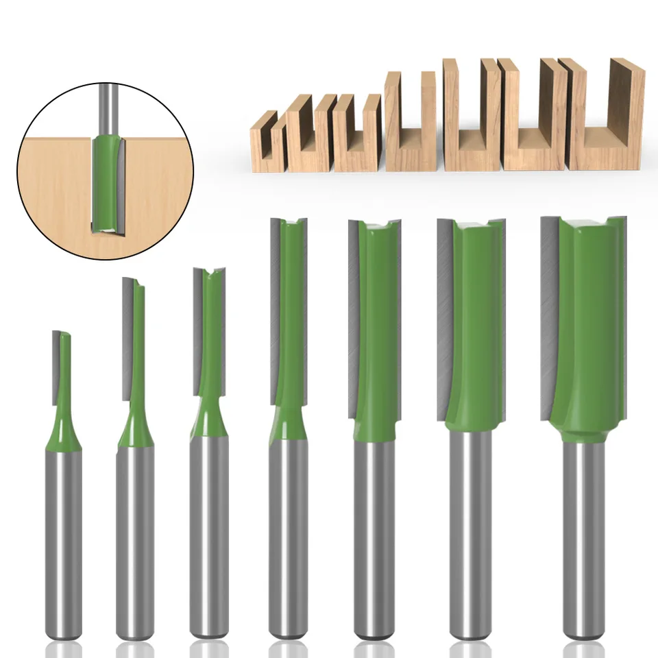6 mm 1/4 palcový driek na smerovaciu stoličku Single Double Flute Straight Bit Bit Mleting Cutter Wood Tungsten Carbide Router Bit Woodworking Tools Tools