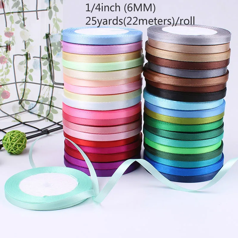 6 mm 25 yard hodvábna saténová stuha pre svadobnú hostinu dekoráciu Pozvánka Darček Balenie zo scrapbookingu Supplies Riband Sew Craft