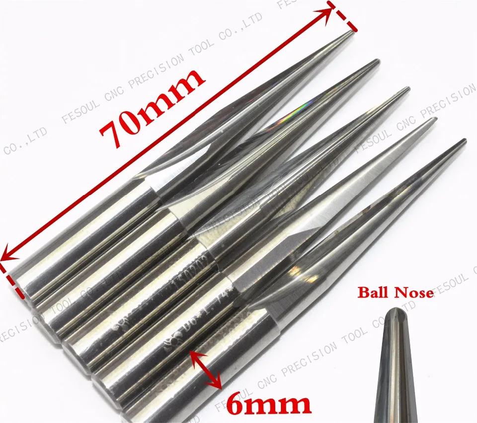 6 mm*70 l, 5ks, koncový mlyn na kužeľový kužeľ z kužeľa, CNC frézka, tuhý karbidový nástroj, drevený router bit