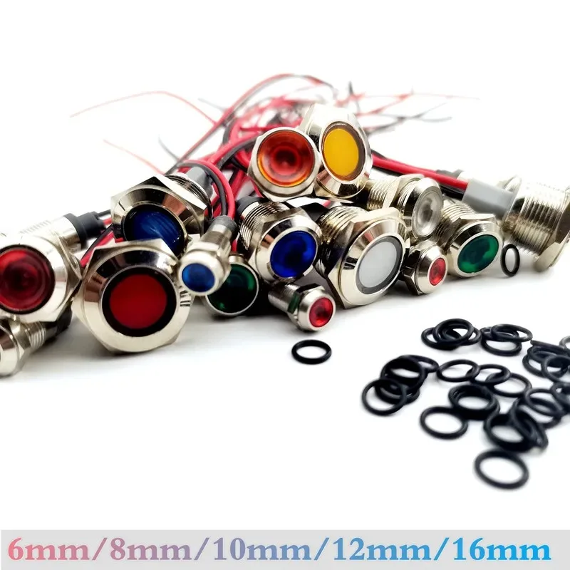 6 mm 8 mm 10 mm 12 mm 16 mm výstražné indikátorové indikátorové indikátor drôtu 3V 5V 12V 24V 110V 220 Vodotesný kovový LED kovová LED