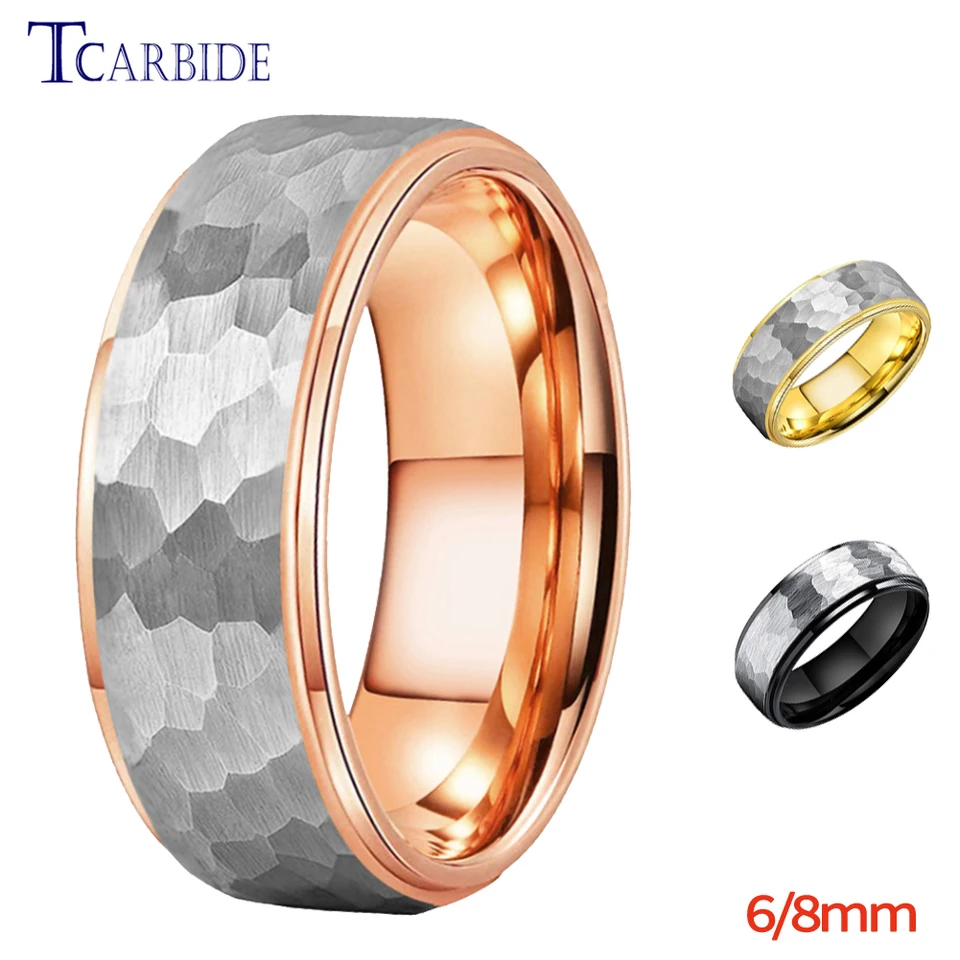 6 mm 8 mm viacfarebné kladivo kladiva volfrámová svadobná skupina pre mužov Ženy Zadané kefovanie Trend trendy darčekové šperky pohodlie
