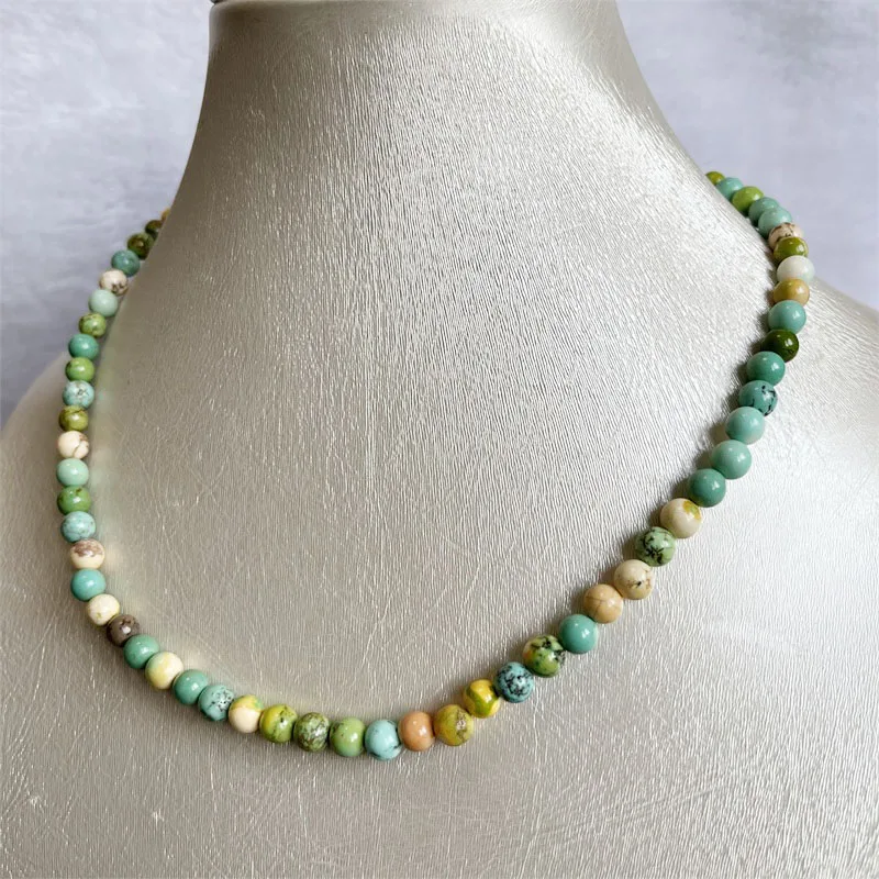 6 mm hubei tyrkysový kamenný náhrdelník Prírodná modrá modrá zelená biela farba šperky móda módna značka jednoduchý darček Bijoux femme dámy darček