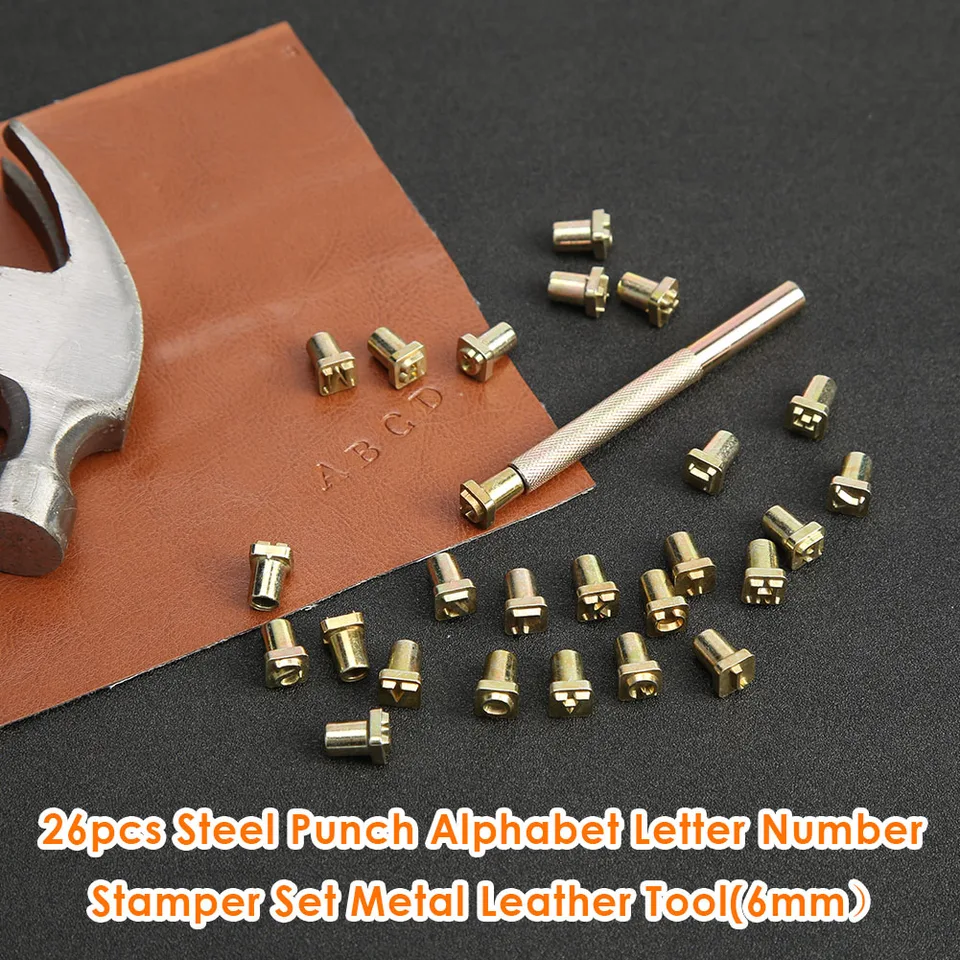 6 mm uhlíková oceľ Punching Zlato abeceda tyčinky Stamper Letter Set Kovy kožené drevené náradie kožené pečiatky remeslá